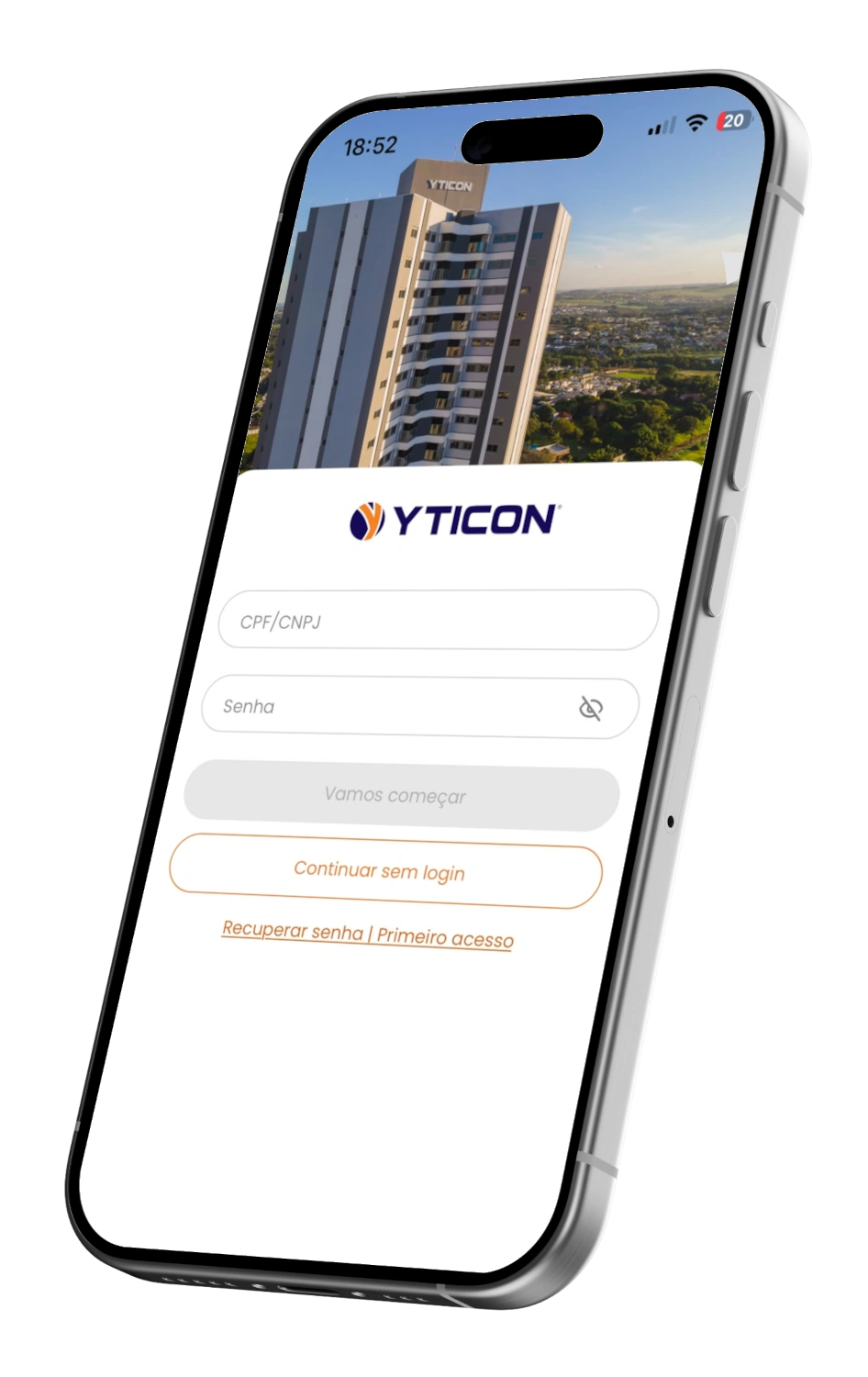 Telas do aplicativo Meu Yticon exibidas em um celular